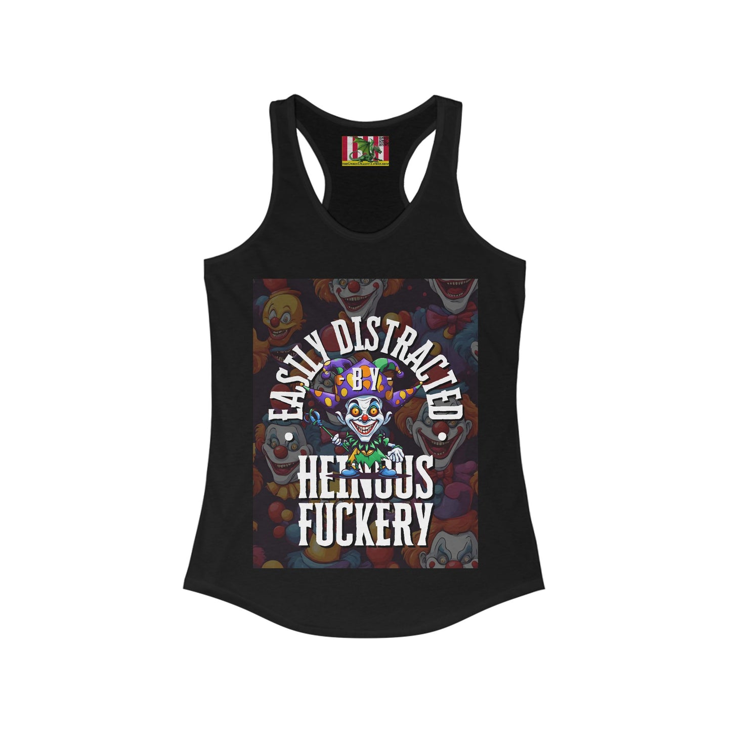 Easily Distracted by Heinous Fuckery Little Jincs Women's Racerback Tank Top by theGreenDragonTavern.shop