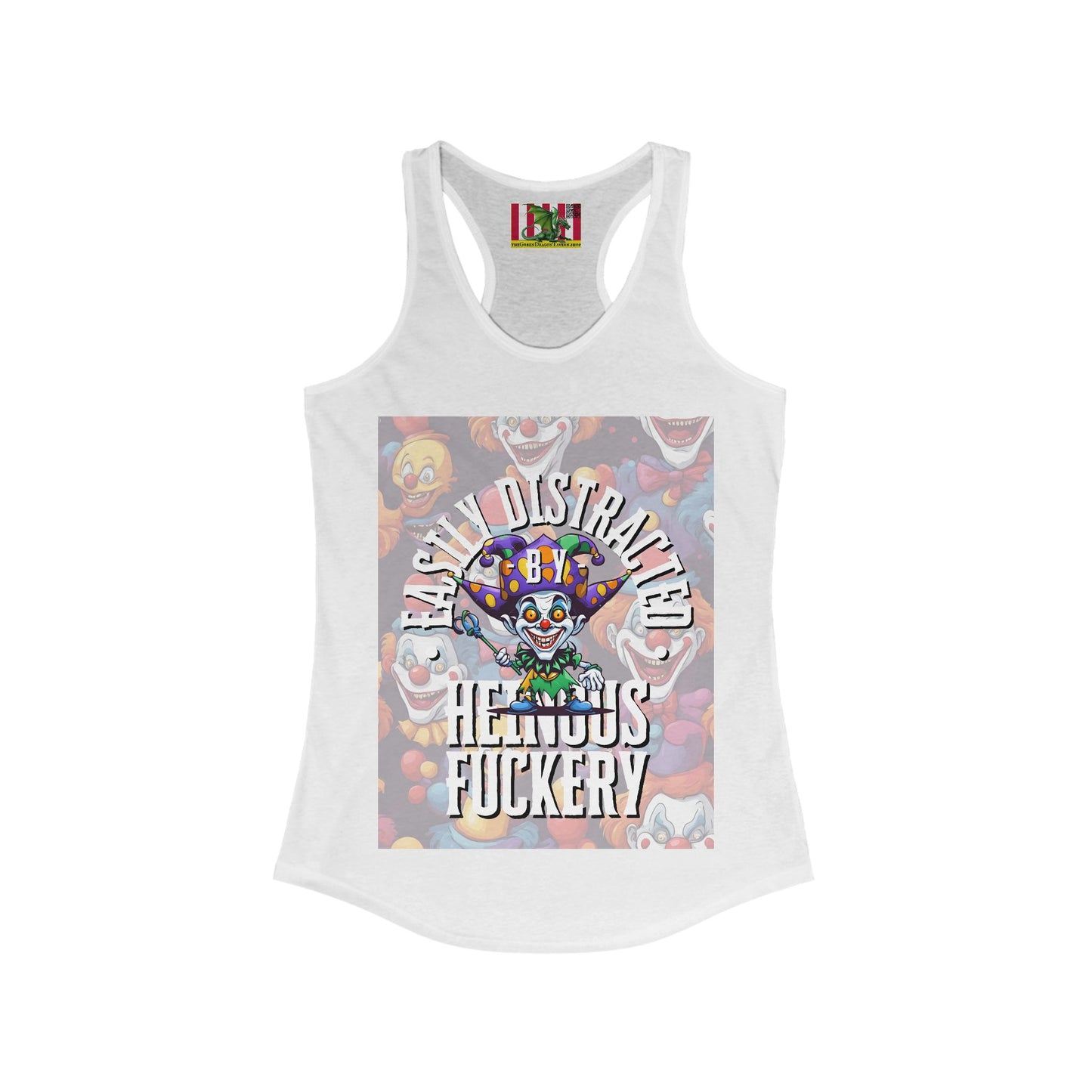 Easily Distracted by Heinous Fuckery Little Jincs Women's Racerback Tank Top by theGreenDragonTavern.shop