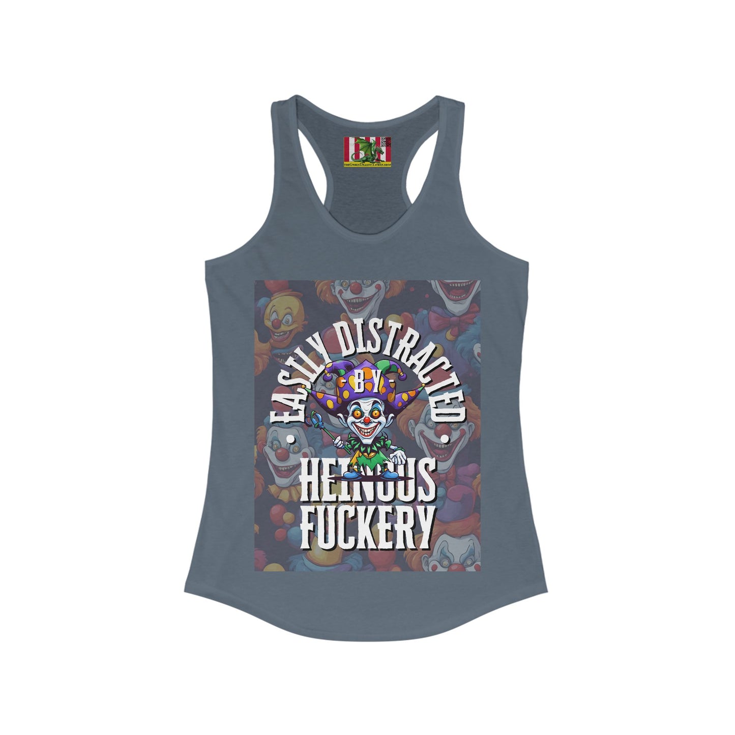 Easily Distracted by Heinous Fuckery Little Jincs Women's Racerback Tank Top by theGreenDragonTavern.shop