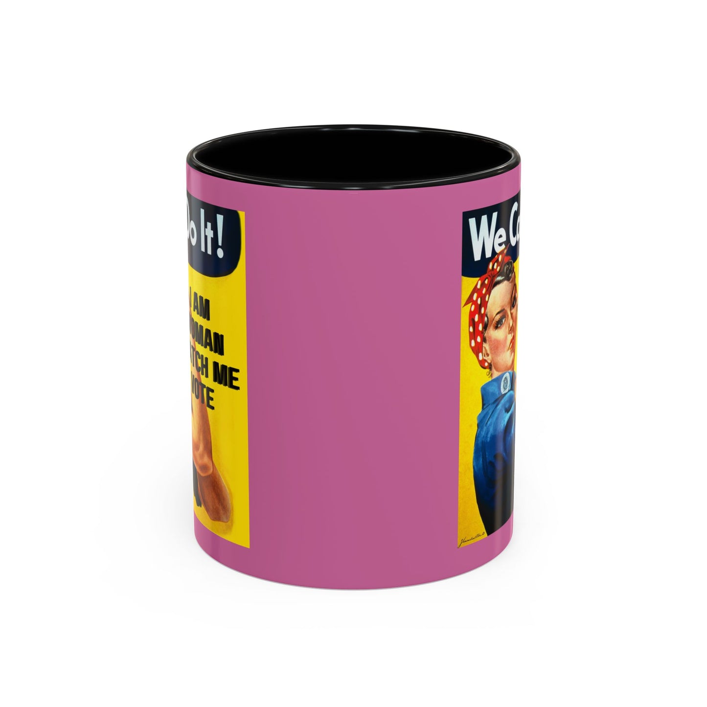 I Am Woman Watch Me Vote Rosie Pink Accent Mug by theGreenDragonTavern.shop