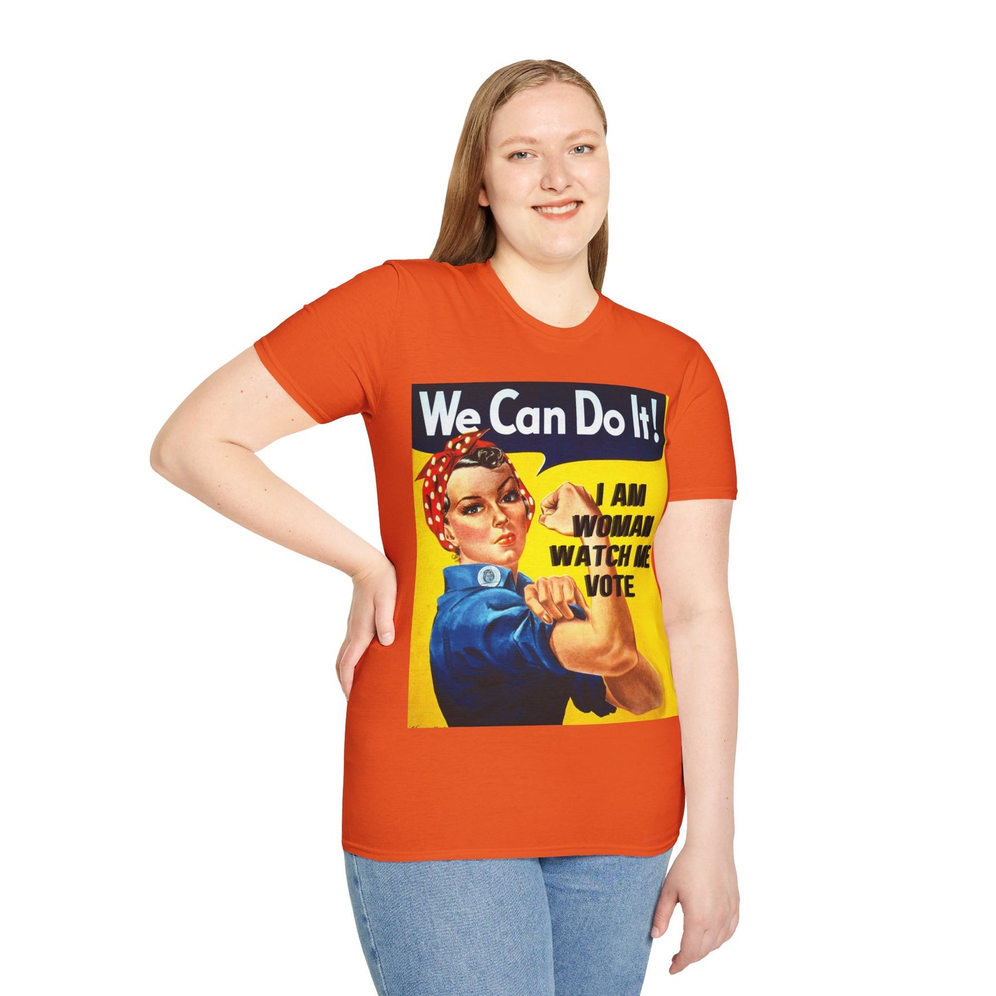 I Am Woman Watch Me Vote Rosie Light colors Unisex T-Shirt by theGreenDragonTavern.shop