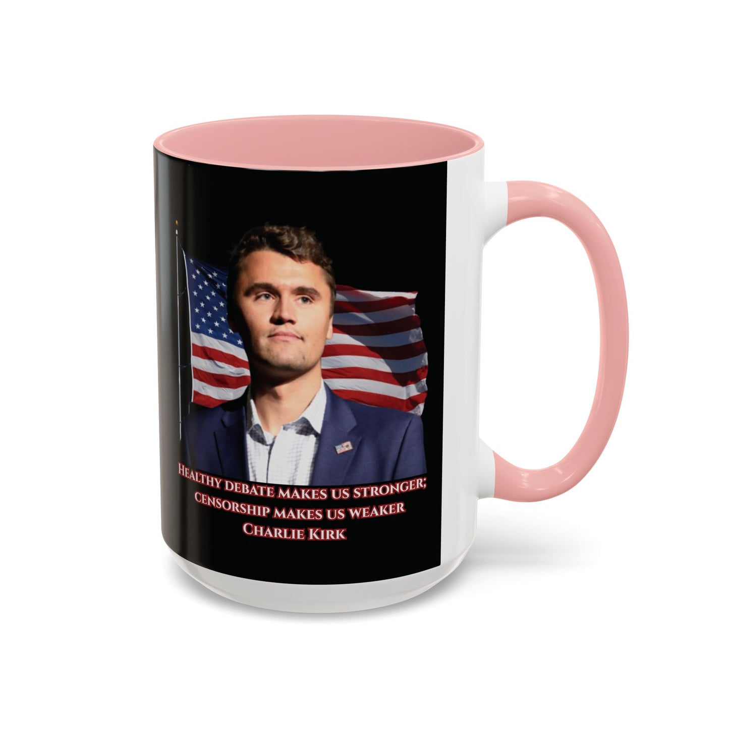 Charlie Kirk, Healthy Debate Black Accent Mug by theGreenDragonTavern.shop