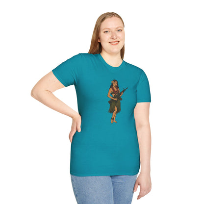 Hula Girl Packin' Heat Dark colors Unisex T-Shirt by theGreenDragonTavern.shop