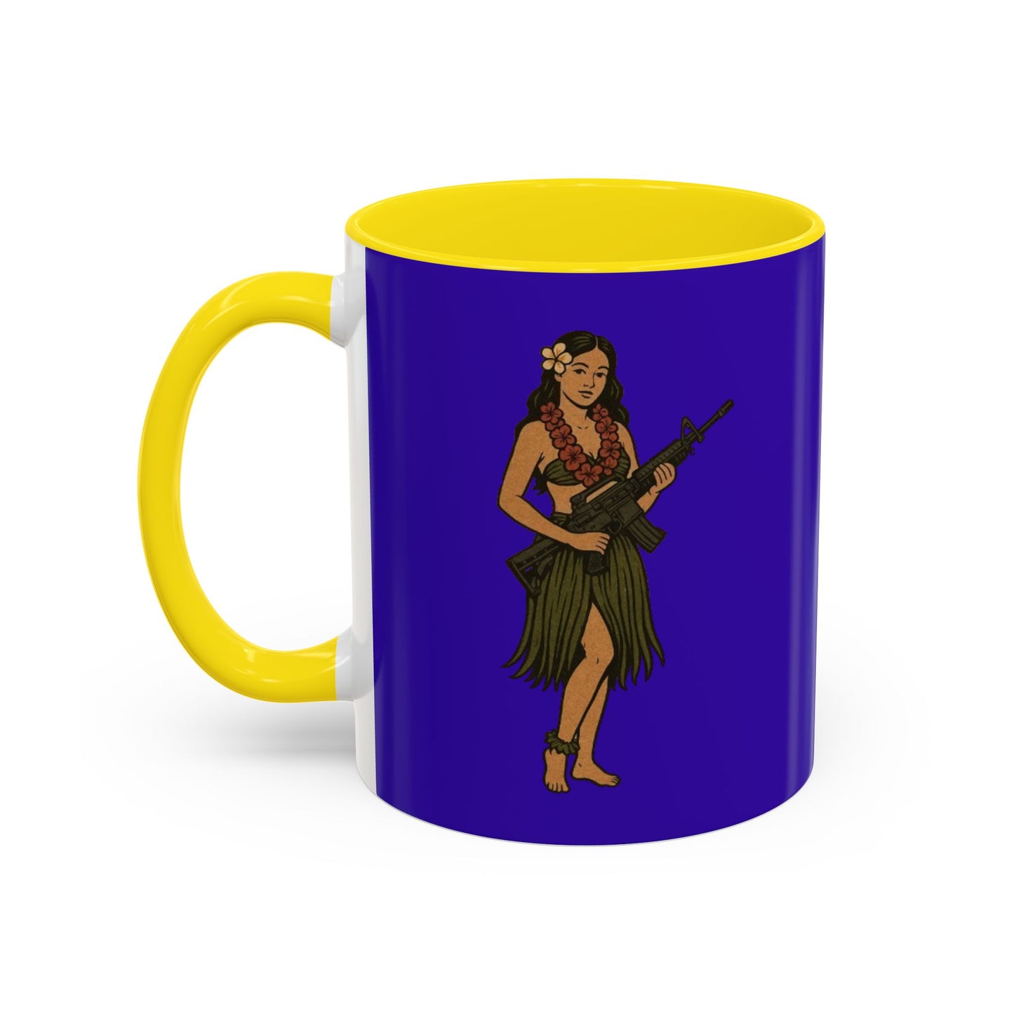 Hula Girl Packin' Heat Dark Purple Accent Mug by theGreenDragonTavern.shop