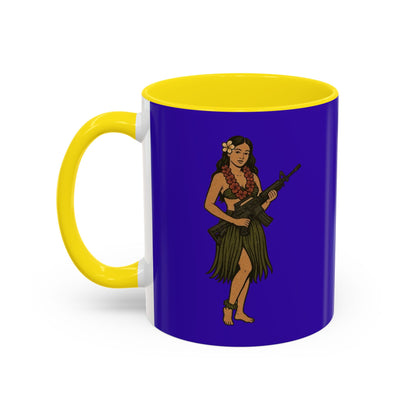 Hula Girl Packin' Heat Dark Purple Accent Mug by theGreenDragonTavern.shop