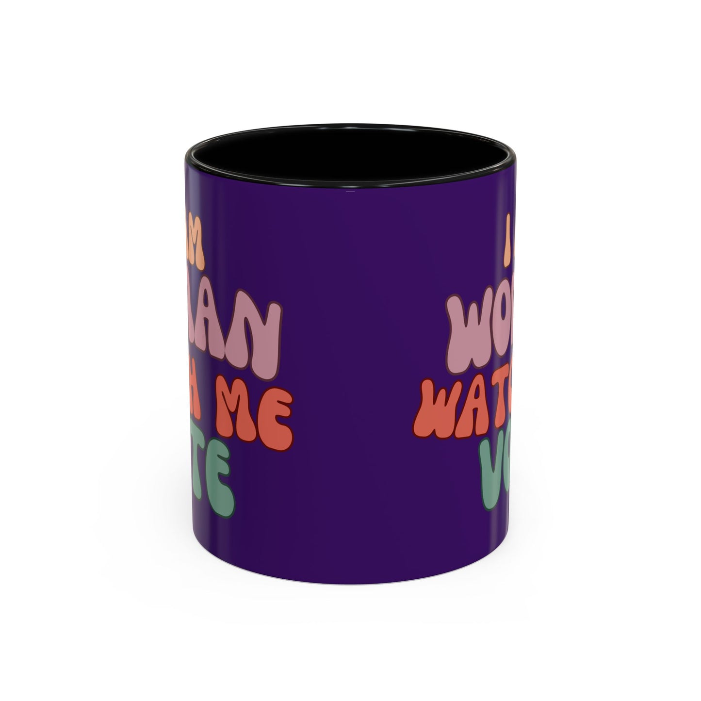 I Am Woman Watch Me Vote Dark Purple Accent Mug by theGreenDragonTavern.shop