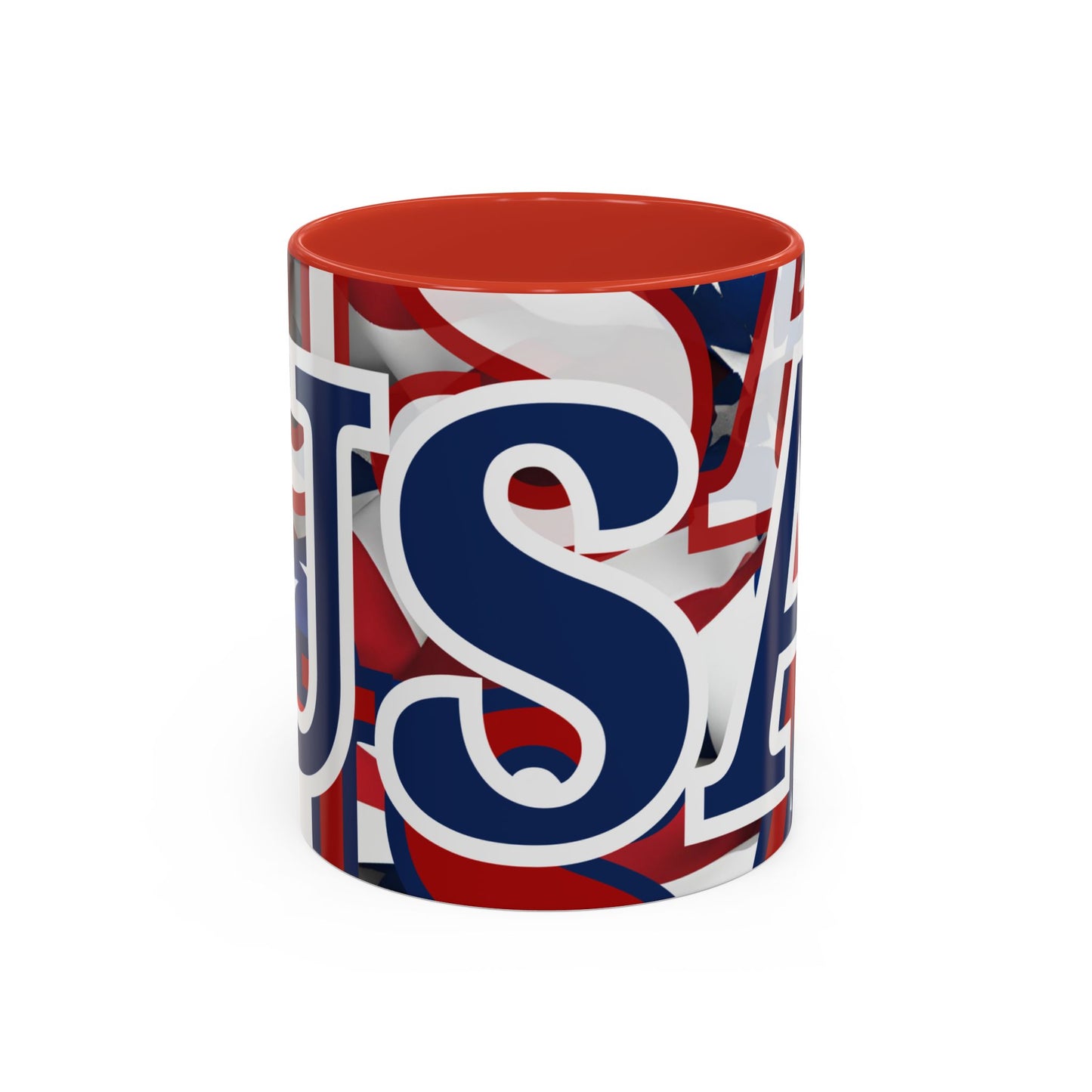 USA! USA! USA Blue font Patriot White Accent Mug by theGreenDragonTavern.shop