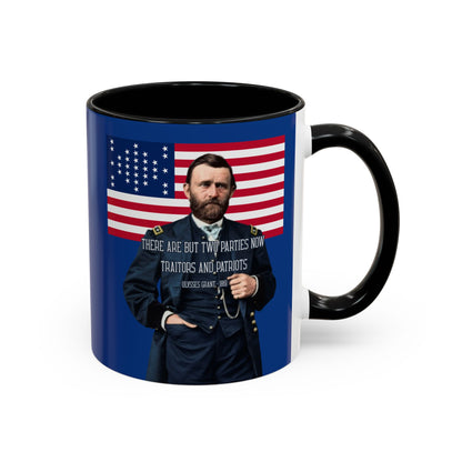 "Traitors and Patriots" Ulysses Grant Dark Blue Accent Mug by theGreenDragonTavern.shop