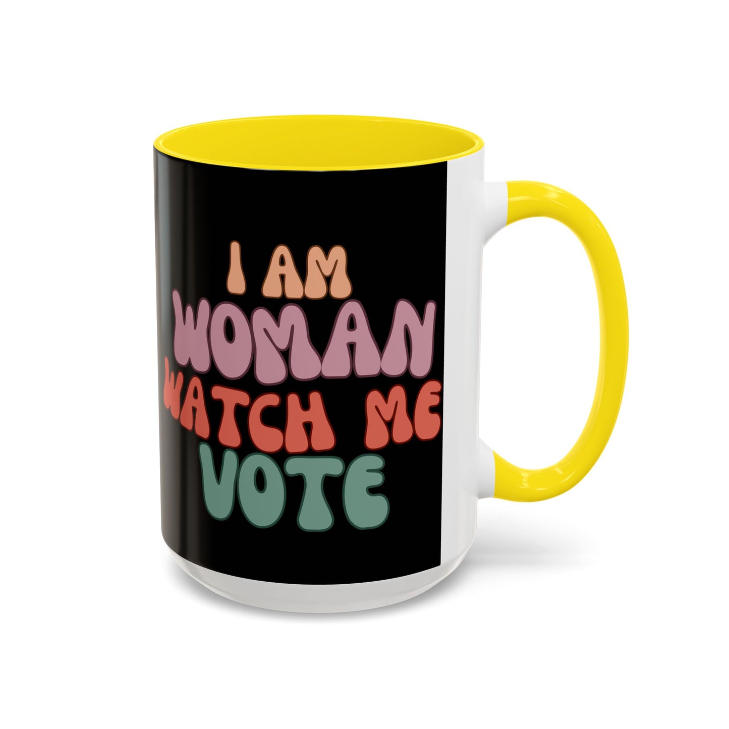 I Am Woman Watch Me Vote Black Accent Mug by theGreenDragonTavern.shop