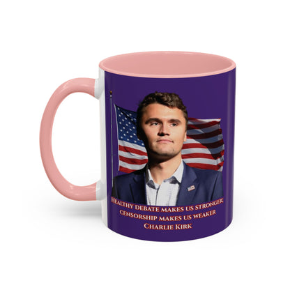 Charlie Kirk, Healthy Debate Purple Accent Mug by theGreenDragonTavern.shop