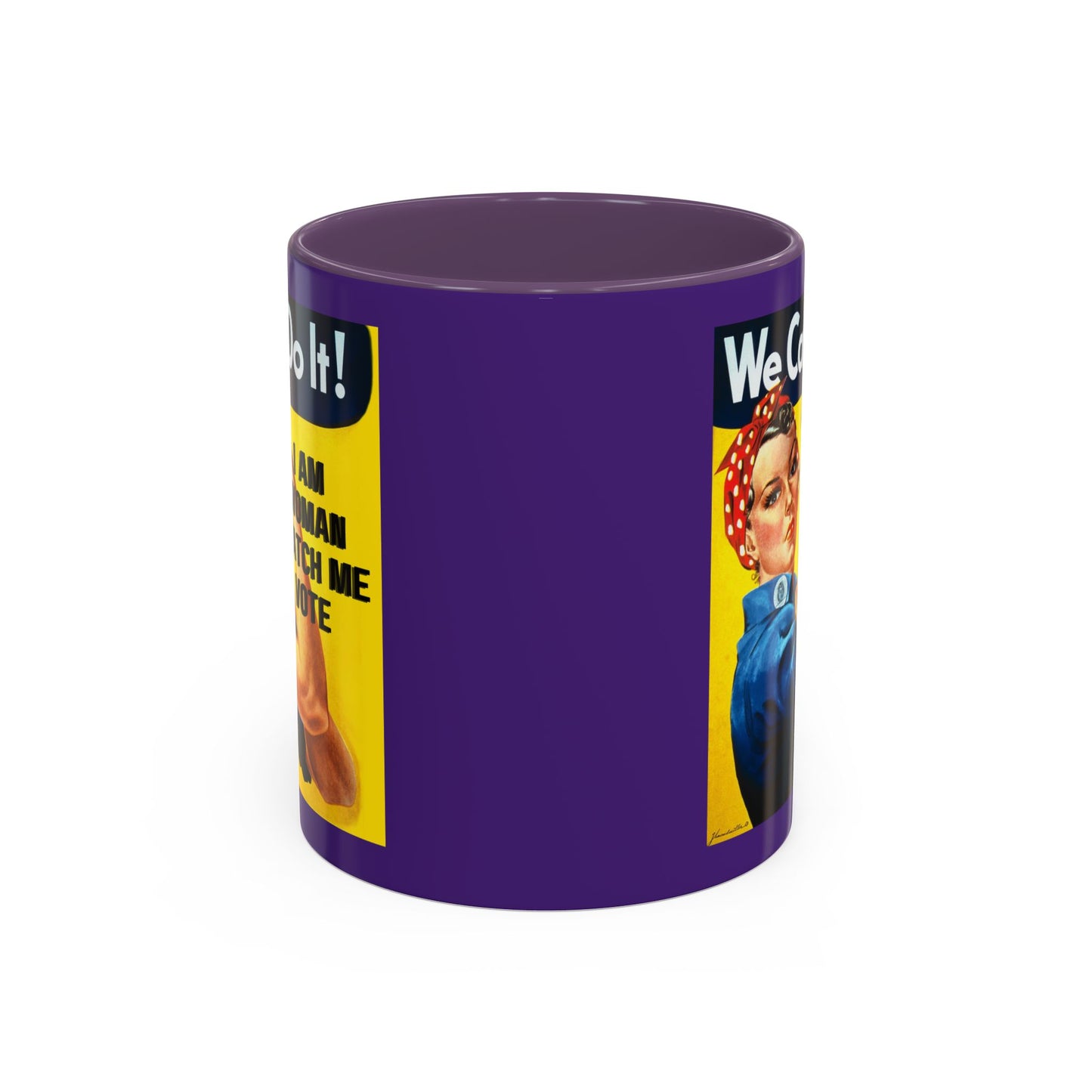I Am Woman Watch Me Vote Rosie Dark Purple Accent Mug by theGreenDragonTavern.shop