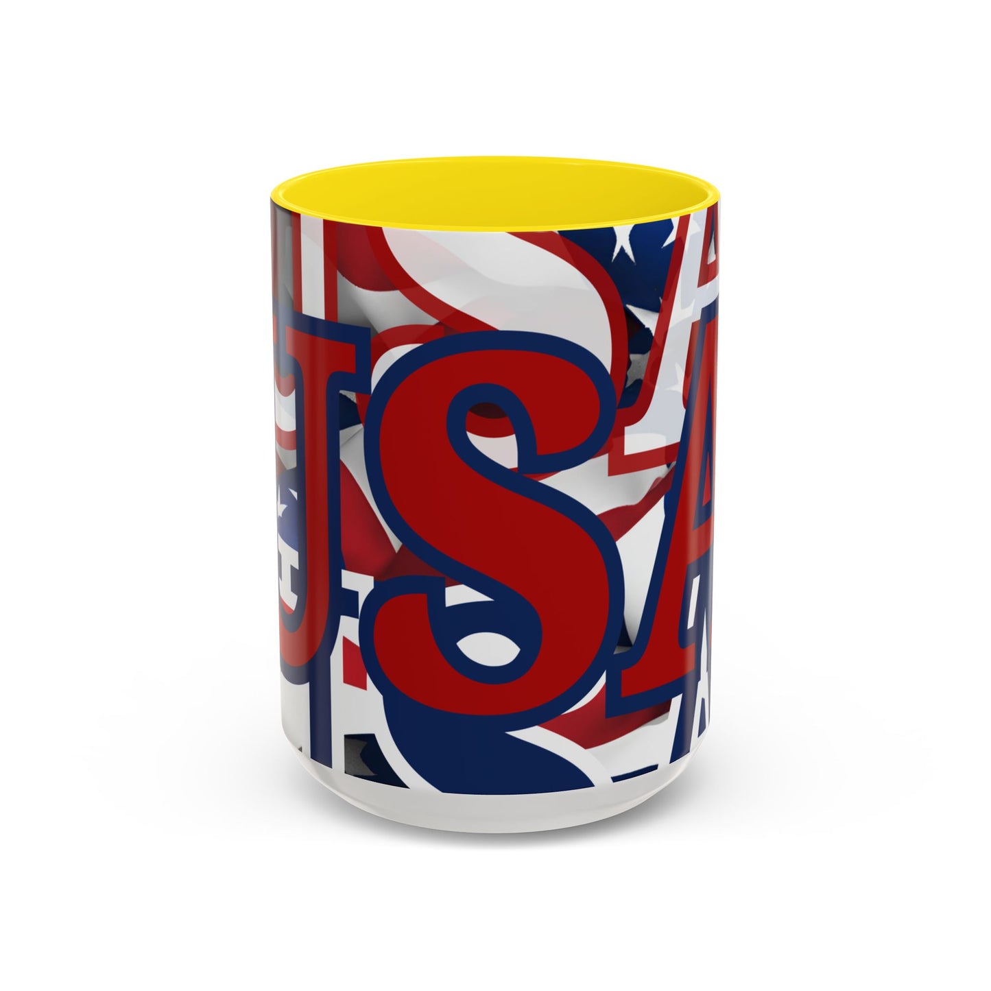 USA! USA! USA Red font Patriot Blue Accent Mug by theGreenDragonTavern.shop