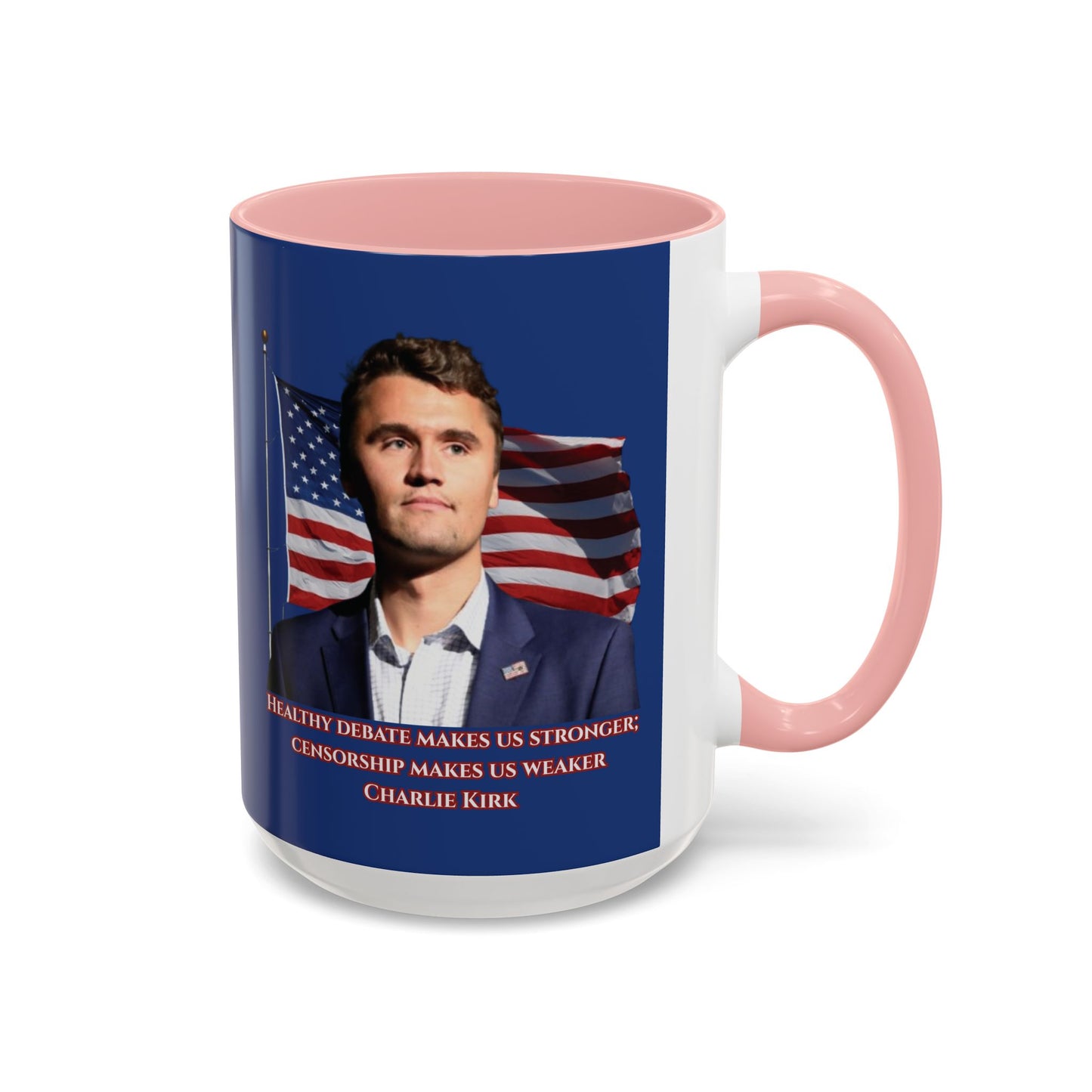 Charlie Kirk, Healthy Debate Blue Accent Mug by theGreenDragonTavern.shop