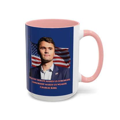 Charlie Kirk, Healthy Debate Blue Accent Mug by theGreenDragonTavern.shop