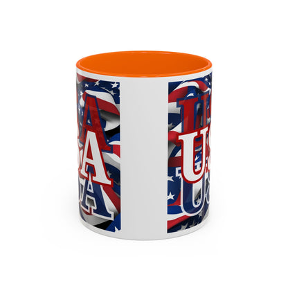 USA White font Center Patriot White Accent Mug by theGreenDragonTavern.shop