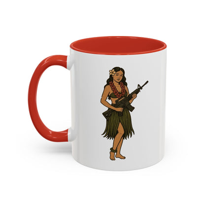 Hula Girl Packin' Heat White Accent Mug by theGreenDragonTavern.shop