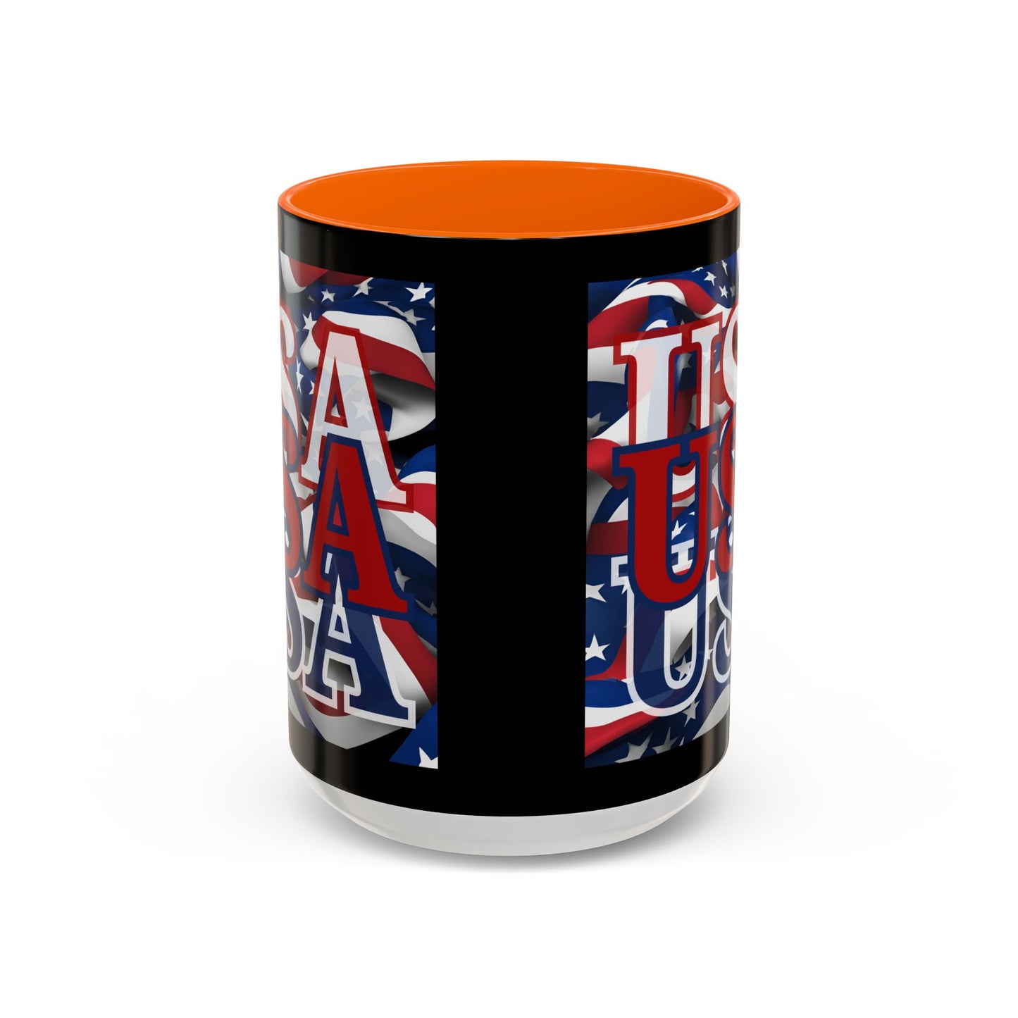 USA Red font Center Patriot Black Accent Mug by theGreenDragonTavern.shop