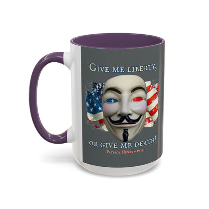 Vendetta, "Give me liberty, or give me death!" Grey Accent Mug by theGreenDragonTavern.shop