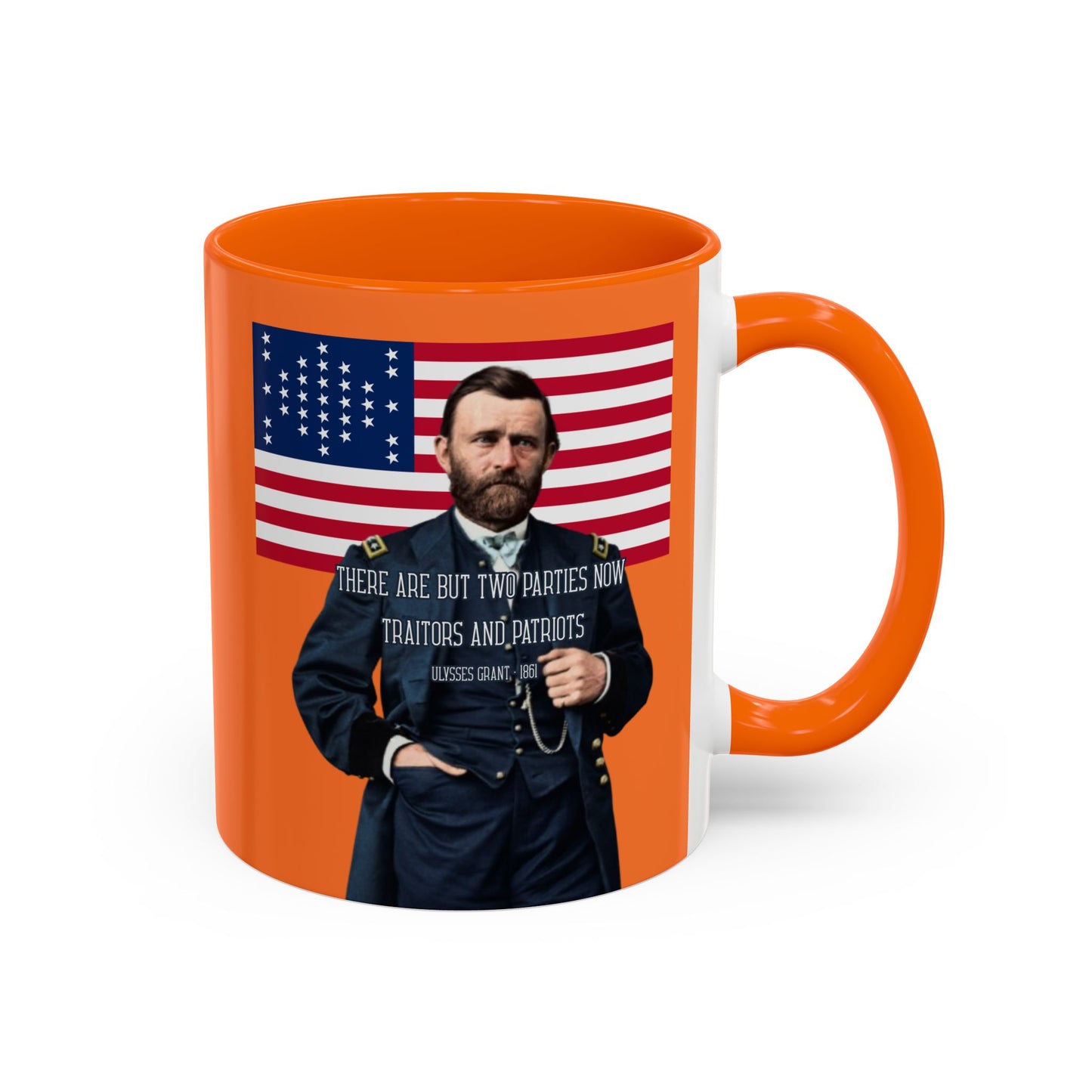 "Traitors and Patriots" Ulysses Grant Orange Accent Mug by theGreenDragonTavern.shop