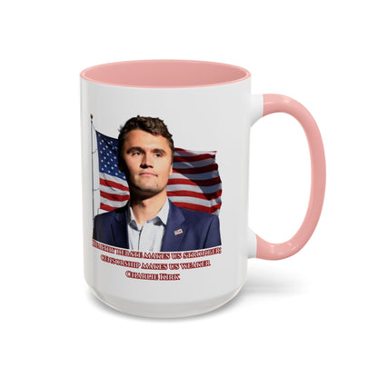 Charlie Kirk, Healthy Debate White Accent Mug by theGreenDragonTavern.shop