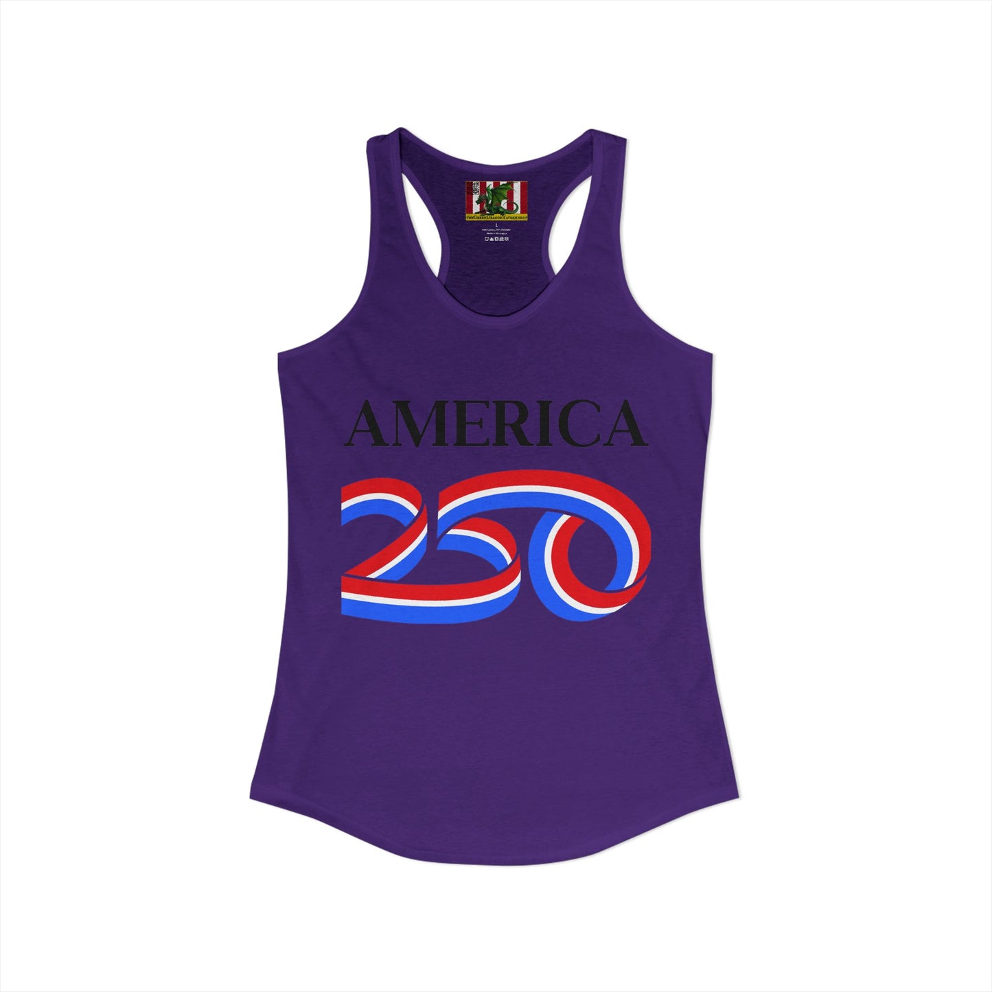 America 250 Black font Women's Racerback Tank Top by theGreenDragonTavern.shop