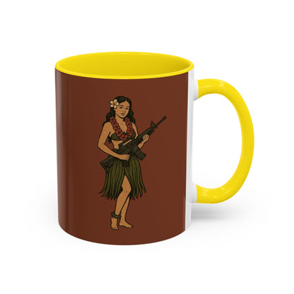 Hula Girl Packin' Heat Brown Accent Mug by theGreenDragonTavern.shop