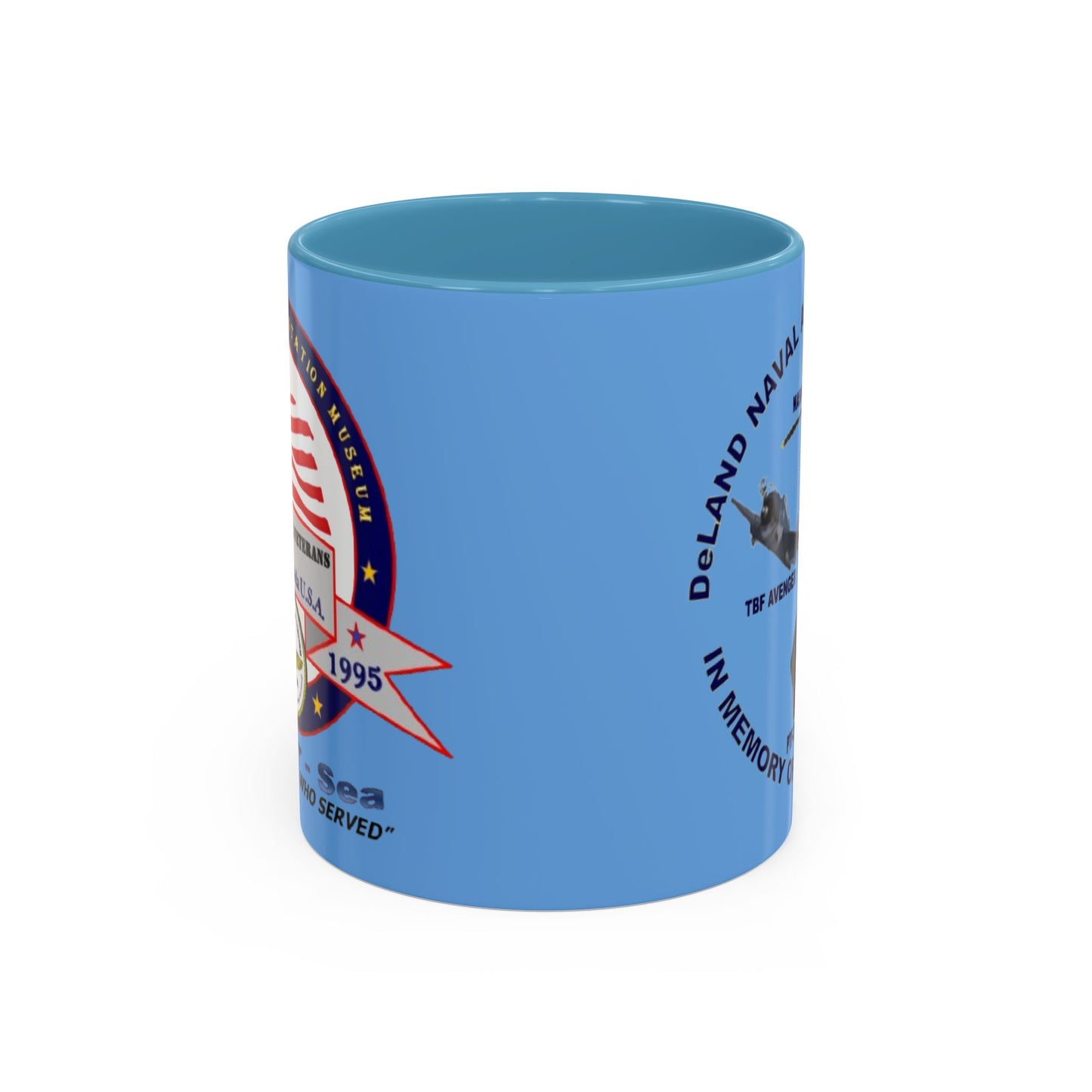 DNASM 2-sided, Founding & Student Art Light Blue Accent Mug by theGreenDragonTavern.shop