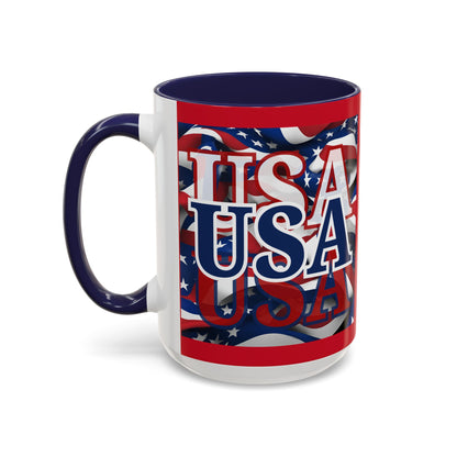 USA Blue font Center Patriot Red Accent Mug by theGreenDragonTavern.shop