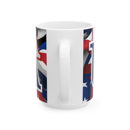 USA! USA! USA Blue font Patriot White Mug by theGreenDragonTavern.shop