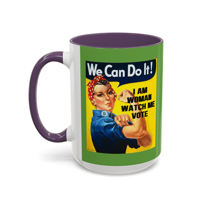 I Am Woman Watch Me Vote Rosie Green Accent Mug by theGreenDragonTavern.shop