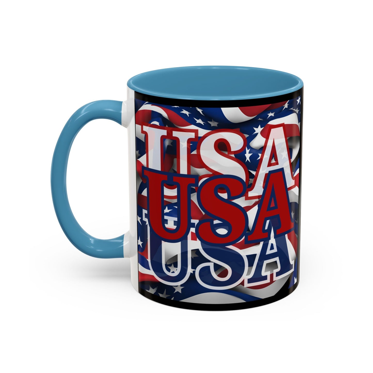 USA Red font Center Patriot Black Accent Mug by theGreenDragonTavern.shop