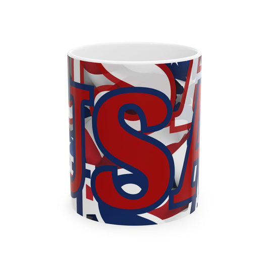 USA! USA! USA Red font Patriot White Mug by theGreenDragonTavern.shop