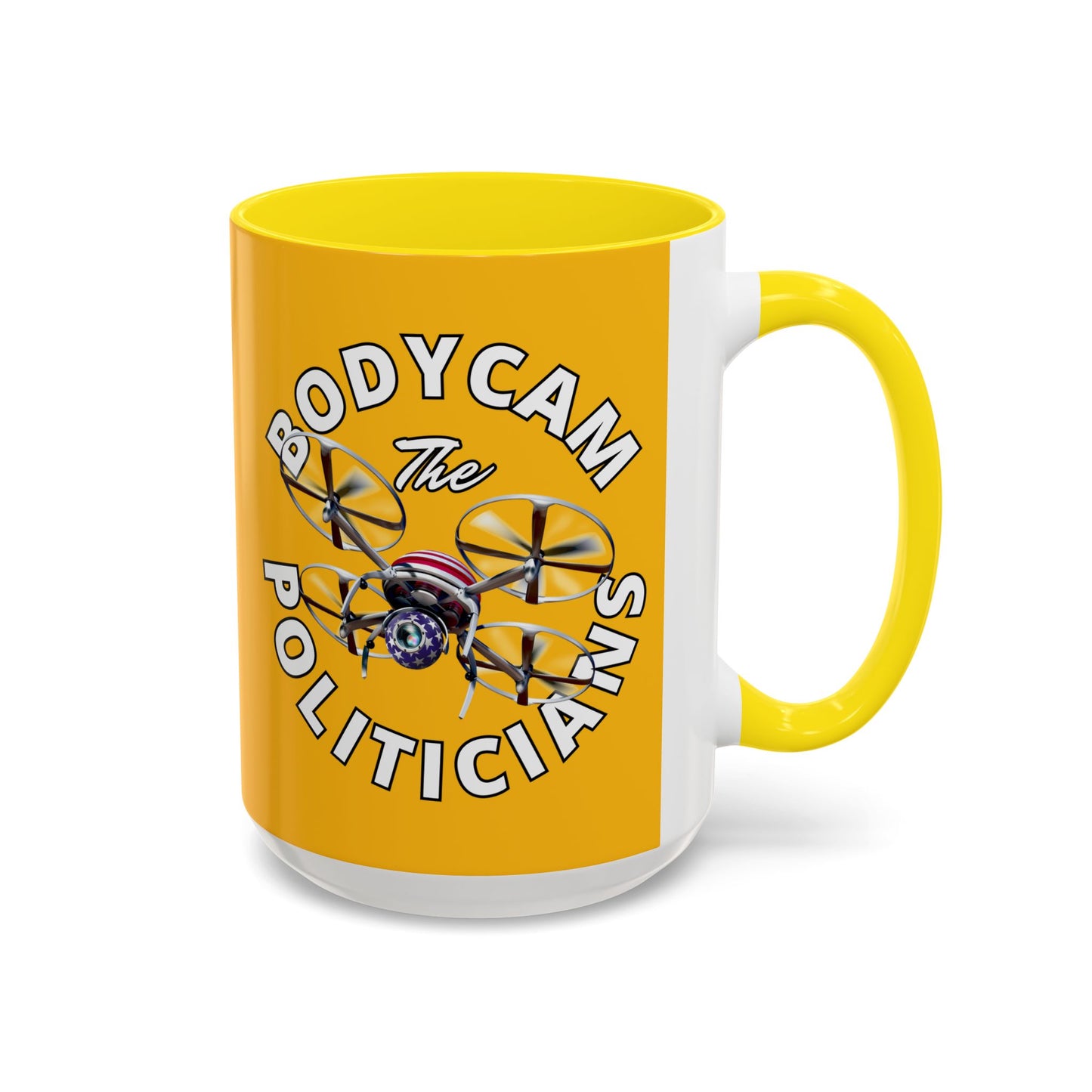 Bodycam the Politicians Drone Yellow Accent Mug by theGreenDragonTavern.shop