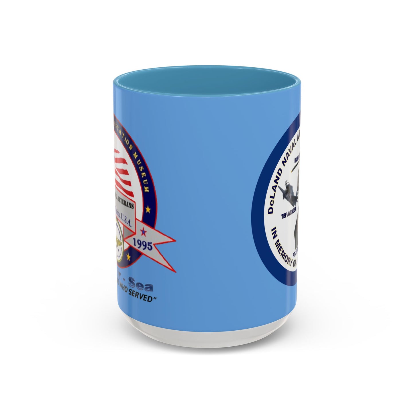 DNASM 2-sided, Founding & Student Art w/Navy Ring Light Blue Accent Mug by theGreenDragonTavern.shop