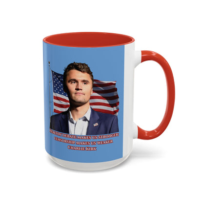 Charlie Kirk, Healthy Debate Light Blue Accent Mug by theGreenDragonTavern.shop