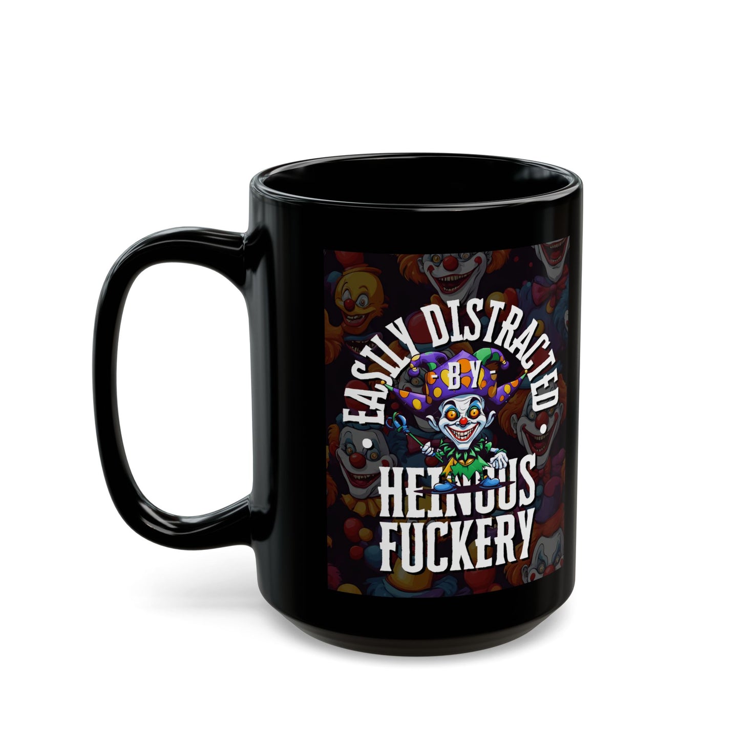 Easily Distracted by Heinous Fuckery Little Jinx Black Mug by theGreenDragonTavern.shop