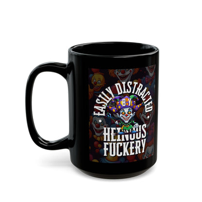 Easily Distracted by Heinous Fuckery Little Jinx Black Mug by theGreenDragonTavern.shop