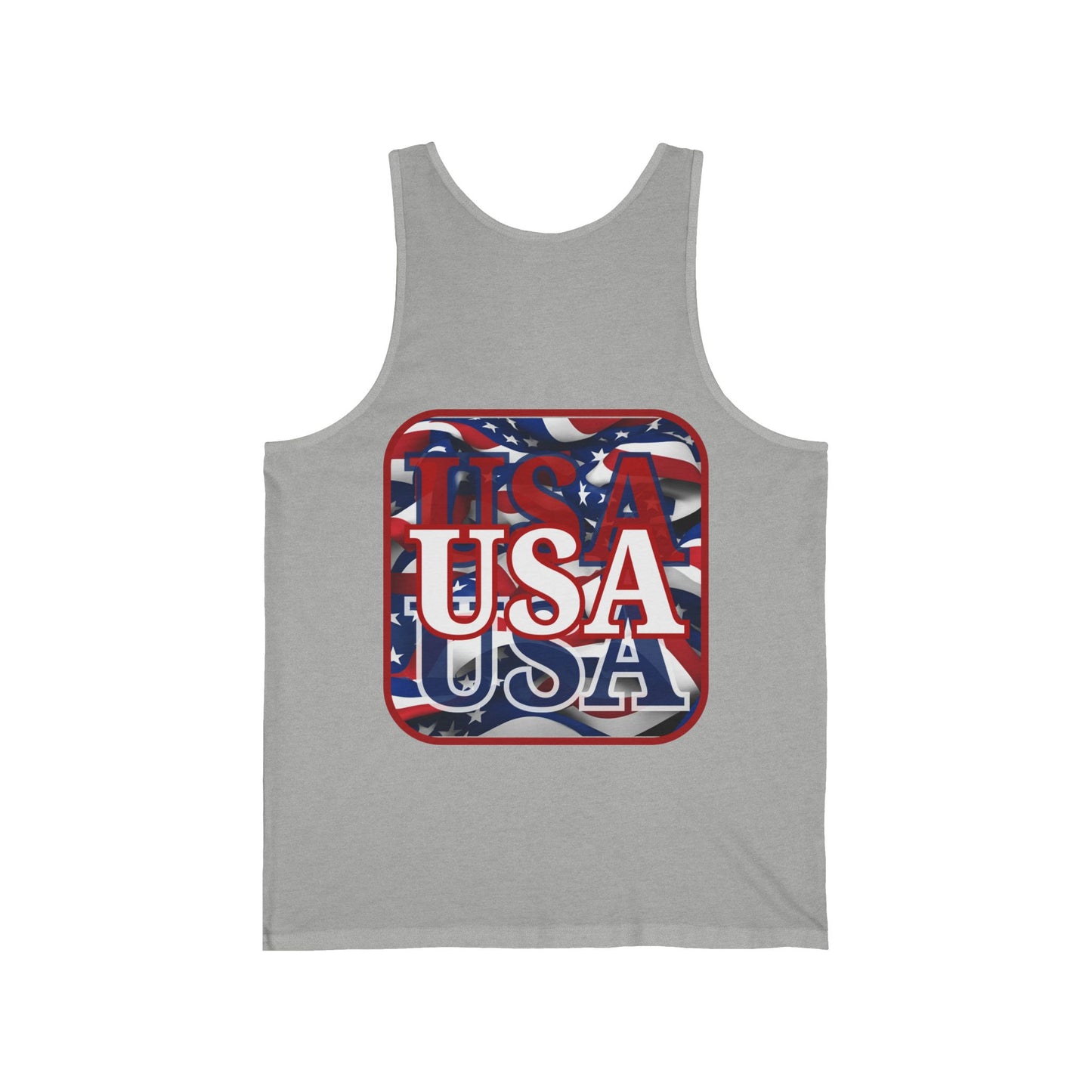 2-sided, Red WHITE and Blue USA Patriot Unisex Jersey Tank Top by theGreenDragonTavern.shop