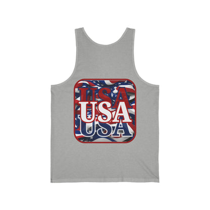 2-sided, Red WHITE and Blue USA Patriot Unisex Jersey Tank Top by theGreenDragonTavern.shop