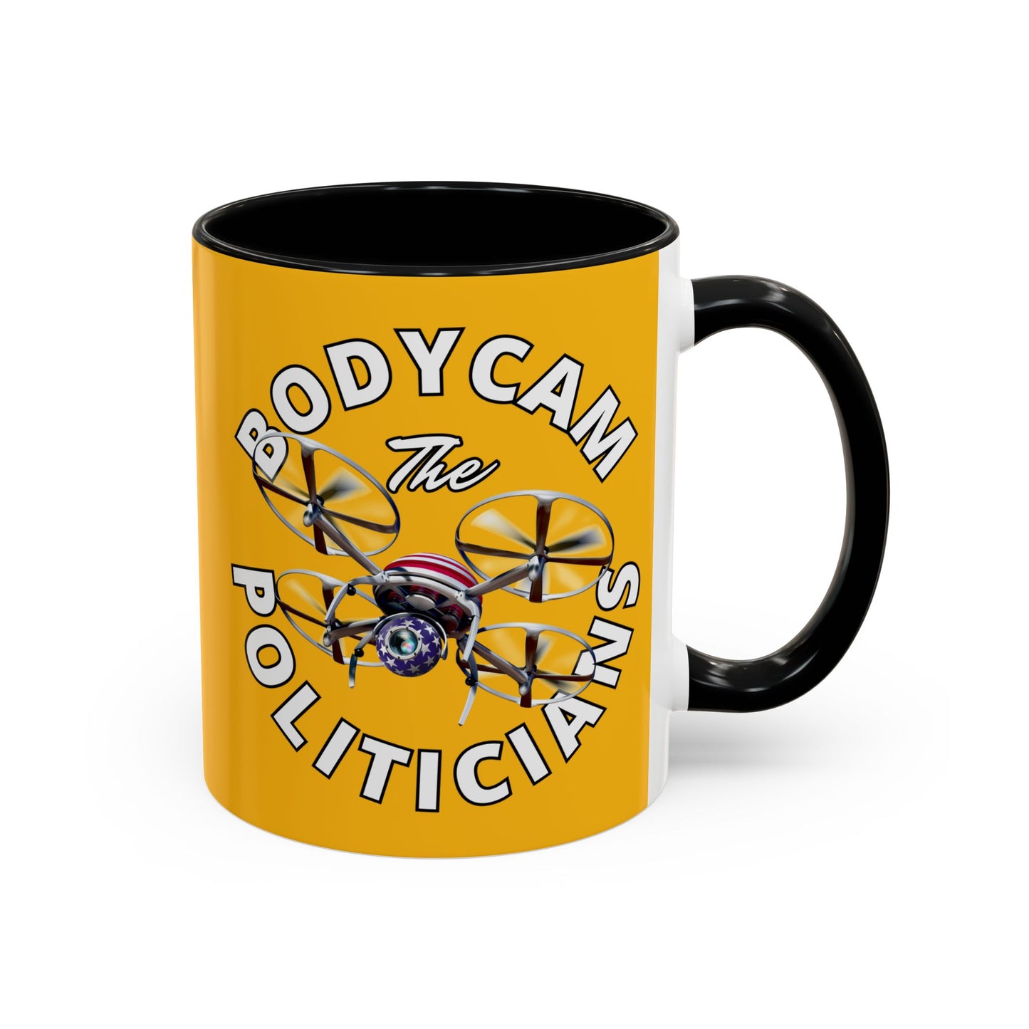 Bodycam the Politicians Drone Yellow Accent Mug by theGreenDragonTavern.shop
