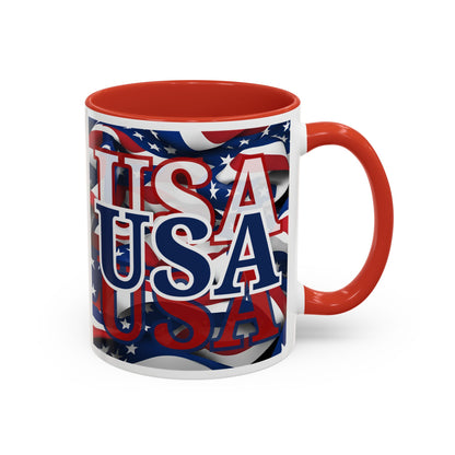 USA Blue font Center Patriot White Accent Mug by theGreenDragonTavern.shop
