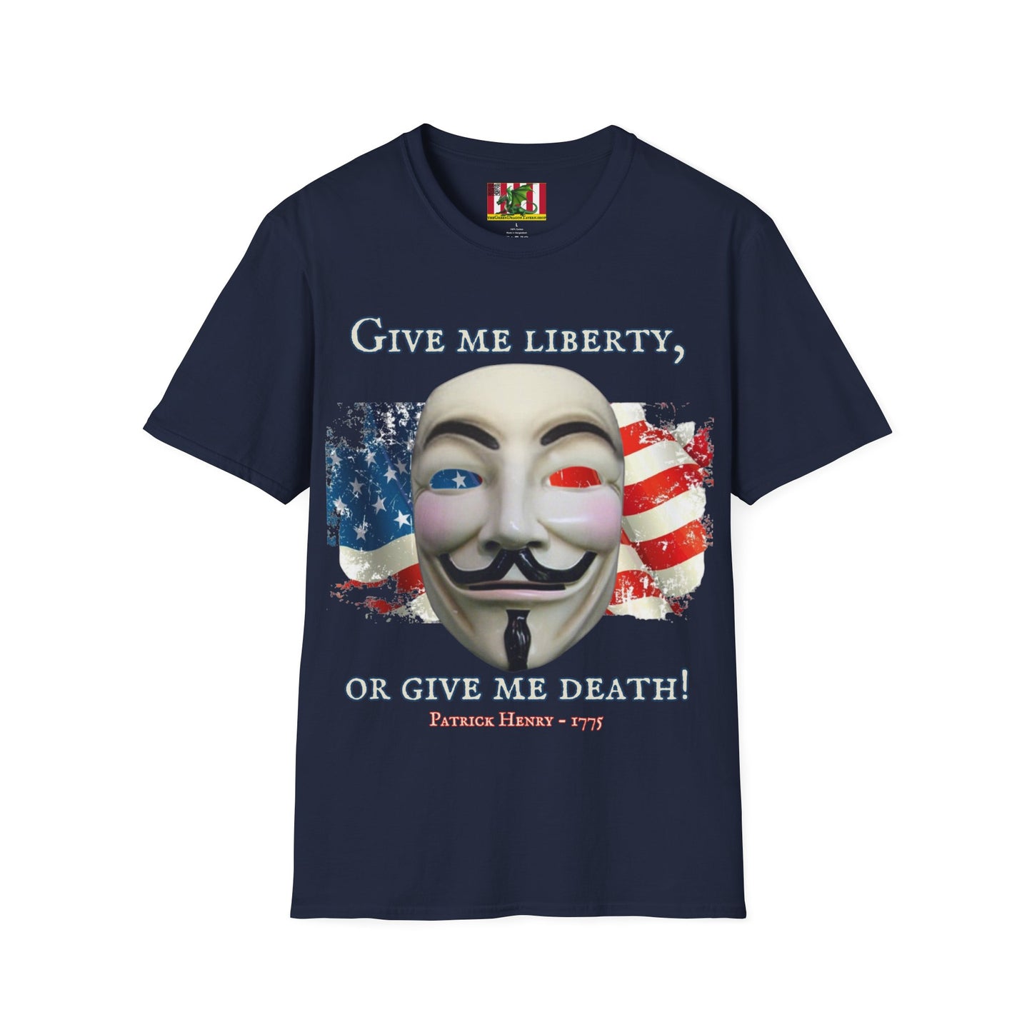 Vendetta, "Give me liberty, or give me death!" Dark colors Unisex T-Shirt by theGreenDragonTavern.shop