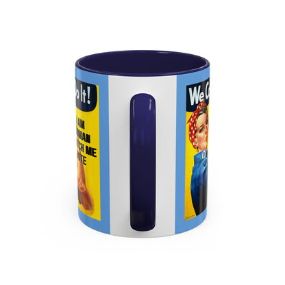I Am Woman Watch Me Vote Rosie Light Blue Accent Mug by theGreenDragonTavern.shop