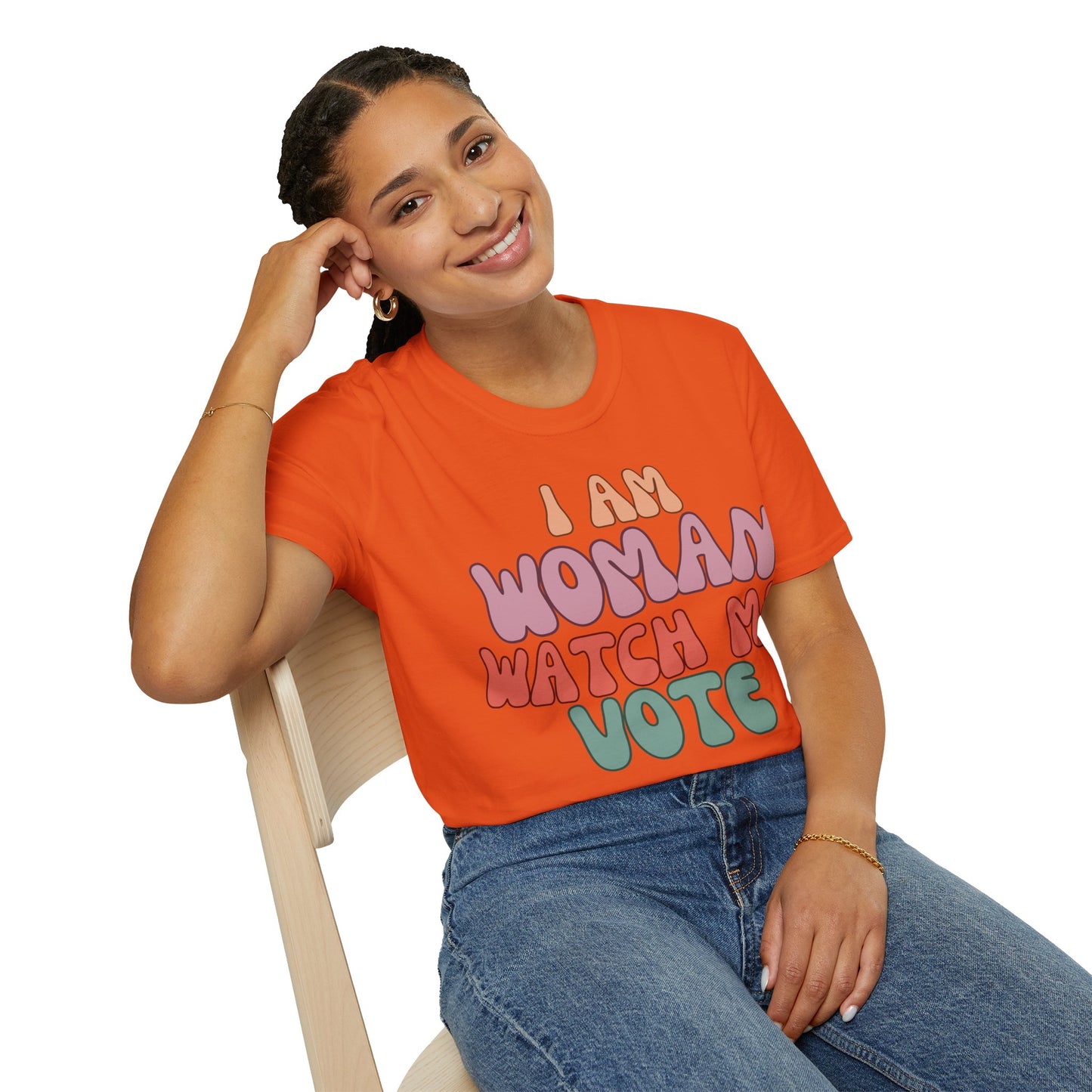 2-sided I Am Woman Watch Me Vote LTcolors Unisex T-Shirt by theGreenDragonTavern.shop