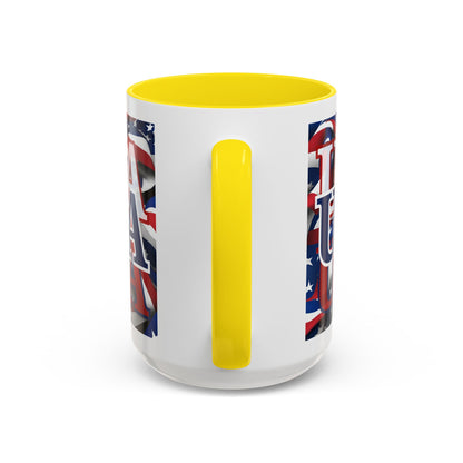 USA Blue font Center Patriot White Accent Mug by theGreenDragonTavern.shop