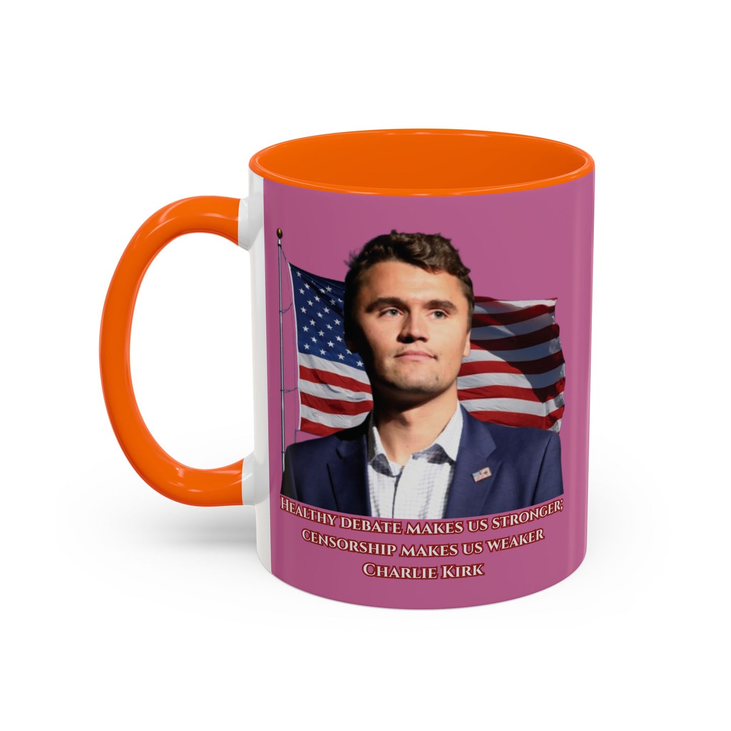 Charlie Kirk, Healthy Debate Pink Accent Mug by theGreenDragonTavern.shop