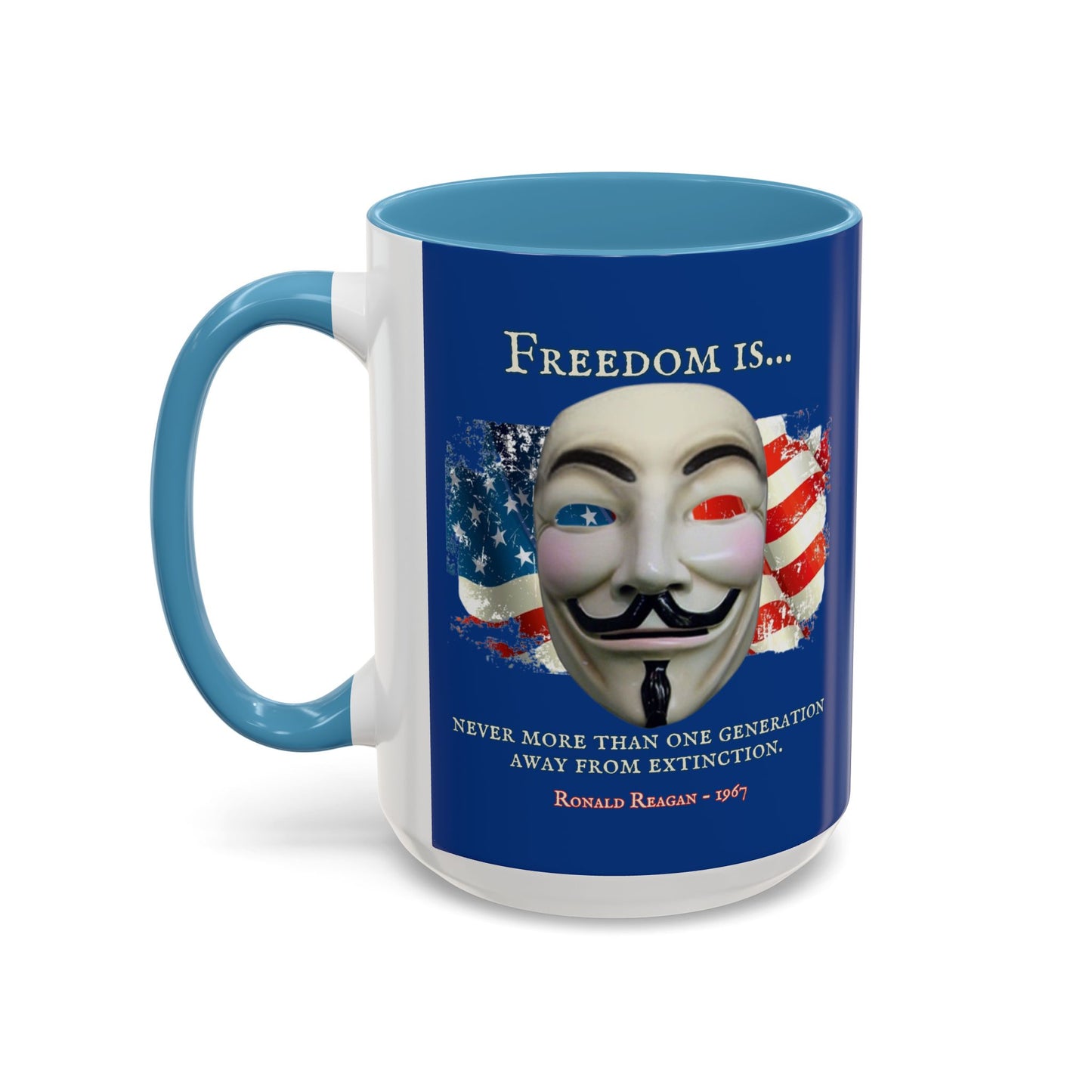 Ronald Reagan Freedom Vendetta Blue Accent Mug by theGreenDragonTavern.shop