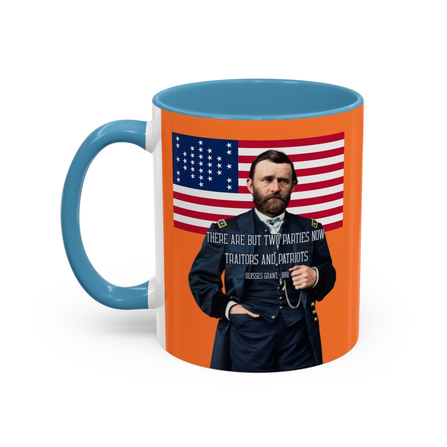 "Traitors and Patriots" Ulysses Grant Orange Accent Mug by theGreenDragonTavern.shop