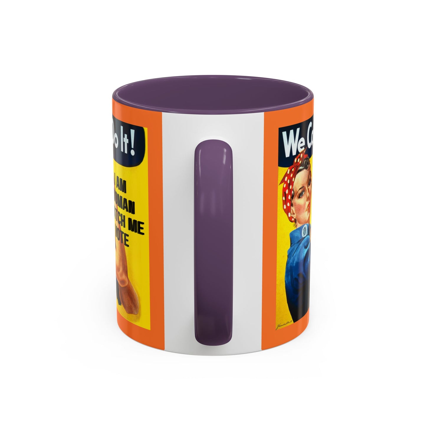 I Am Woman Watch Me Vote Rosie Orange Accent Mug by theGreenDragonTavern.shop