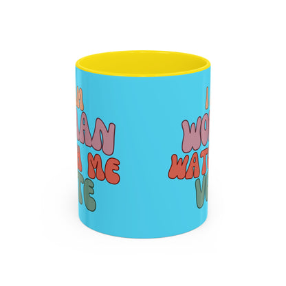 I Am Woman Watch Me Vote Light Blue Accent Mug by theGreenDragonTavern.shop